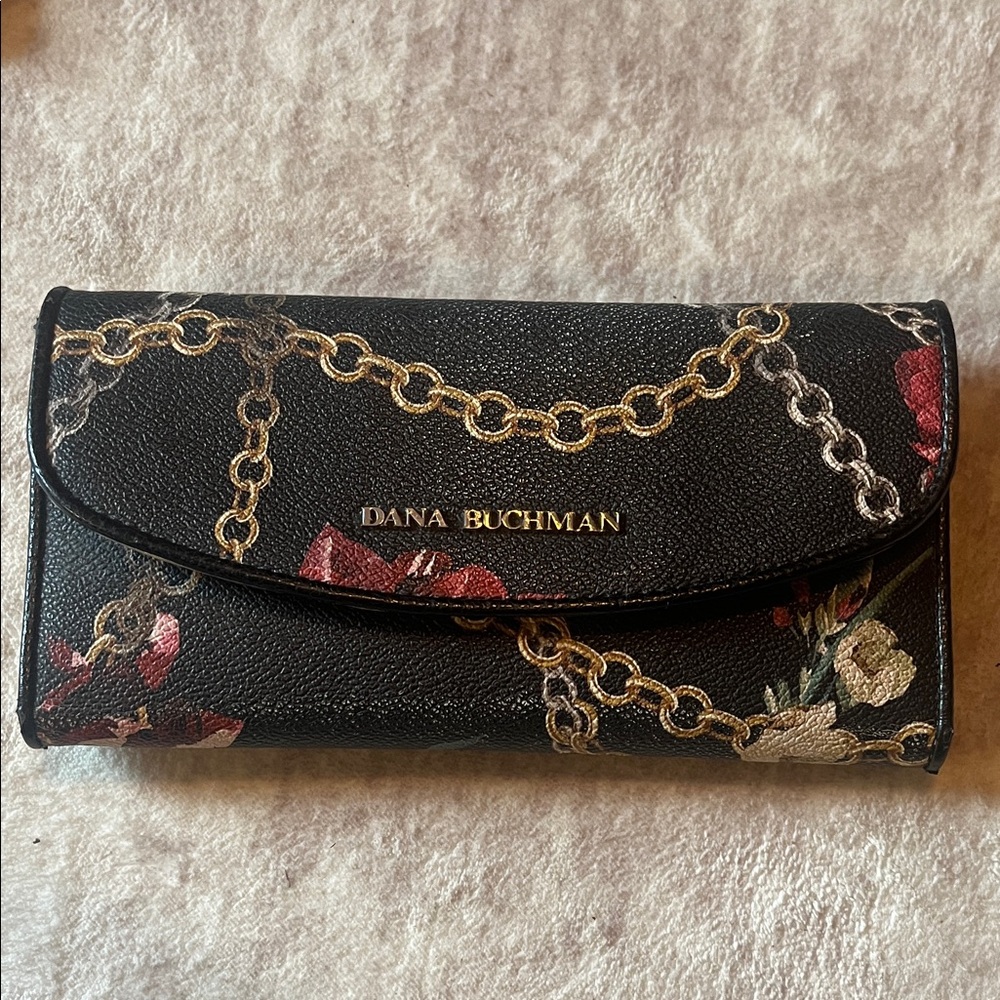 Dana Buchman Black and Red Chain Floral Wallet
